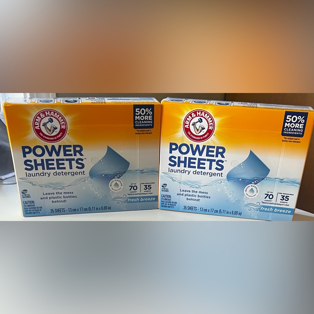 Arm & Hammer Power Sheets Laundry Detergent Soap X’s 2 Boxes Of 35 Sheets Each!